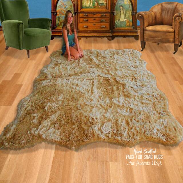 Large Plush Faux Sheepskin Rug - Shaggy Tan Area Rug, Usa Made - image 1