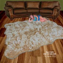 Large Plush Faux Sheepskin Rug - Shaggy Tan Area Rug, Usa Made - thumbnail 2