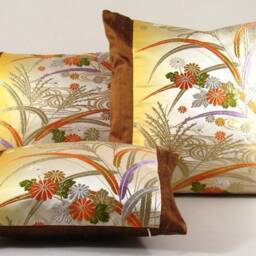 Japanese Silk Obi Pillow Cover Vintage Fall Landscape Textile Art - thumbnail 4