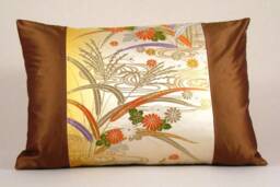 Japanese Silk Obi Pillow Cover Vintage Fall Landscape Textile Art