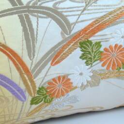 Japanese Silk Obi Pillow Cover Vintage Fall Landscape Textile Art - thumbnail 3