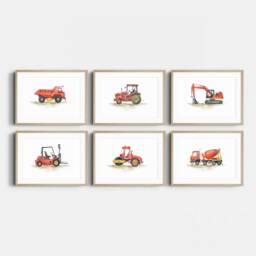 Construction Vehicle Prints, Blue Boy Nursery Decor, Trucks, Car Prints Boys Room, Wall Art - thumbnail 3