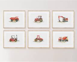 Construction Vehicle Prints, Blue Boy Nursery Decor, Trucks, Car Prints Boys Room, Wall Art - thumbnail 1