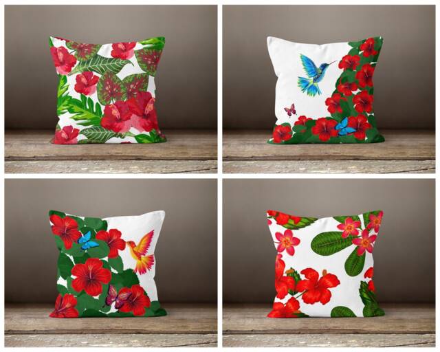 Red Flower Cushion Cover-Housewarming Pillow Case-Decorative Cover-Living Room Cover-Gift For Her Cushion-Handmade Material - image 1