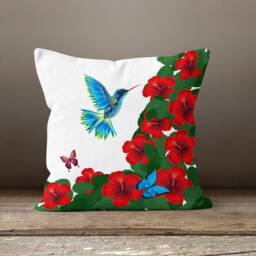 Red Flower Cushion Cover-Housewarming Pillow Case-Decorative Cover-Living Room Cover-Gift For Her Cushion-Handmade Material - thumbnail 3