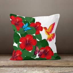 Red Flower Cushion Cover-Housewarming Pillow Case-Decorative Cover-Living Room Cover-Gift For Her Cushion-Handmade Material - thumbnail 2