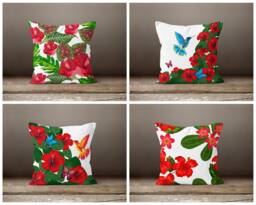 Red Flower Cushion Cover-Housewarming Pillow Case-Decorative Cover-Living Room Cover-Gift For Her Cushion-Handmade Material - thumbnail 1