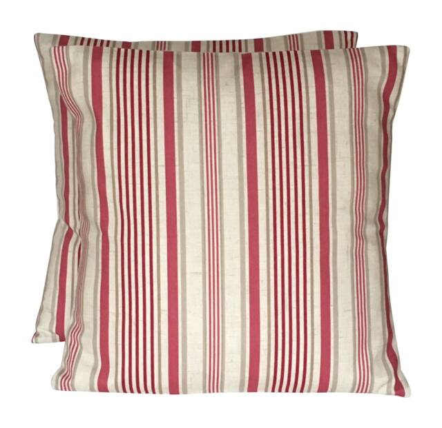 Clarke & Striped Cushion Covers Raspberry Taupe Beige - Set Of 2 - image 1