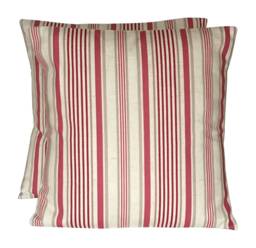 Clarke & Striped Cushion Covers Raspberry Taupe Beige - Set Of 2 - thumbnail 1
