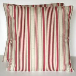 Clarke & Striped Cushion Covers Raspberry Taupe Beige - Set Of 2 - thumbnail 2
