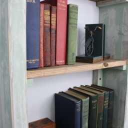 stripped Grey Green & Dark Oak Bookcase Bookshelf Solid Wood, Wall Mounted - thumbnail 4