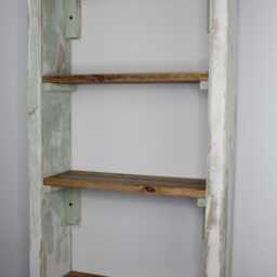 stripped Grey Green & Dark Oak Bookcase Bookshelf Solid Wood, Wall Mounted - thumbnail 3