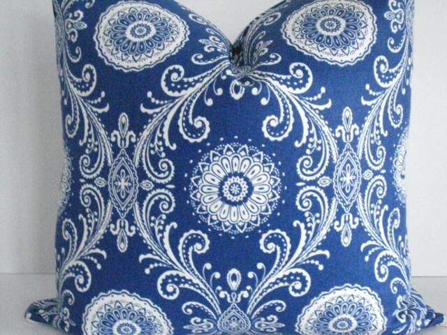 Royal Blue Suzani Pillow Cover - Designer Decorative Throw Pillow, 16x16 - image 1