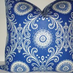 Royal Blue Suzani Pillow Cover - Designer Decorative Throw Pillow, 16x16 - thumbnail 2