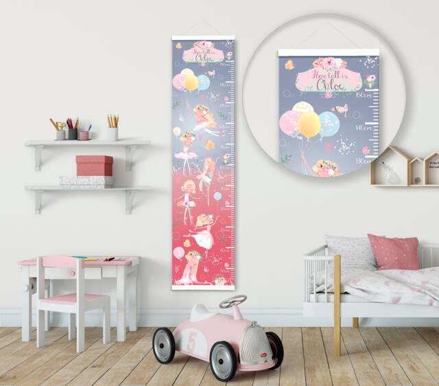 Personalised Height/ Growth Chart - Ballerina Princess Beautiful Nursery & Bedroom Wall Decor Printed On A Luxury Fabric -Ideal Keepsake - image 1