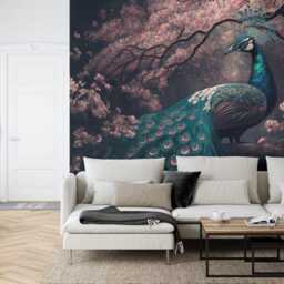 Chinoiserie Peacock Wallpaper Mural Watercolor Tree & Flower Art, Peel & Stick - thumbnail 3