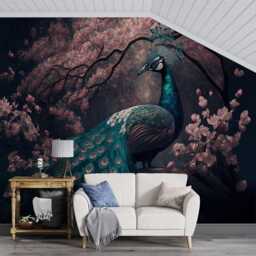 Chinoiserie Peacock Wallpaper Mural Watercolor Tree & Flower Art, Peel & Stick - thumbnail 2