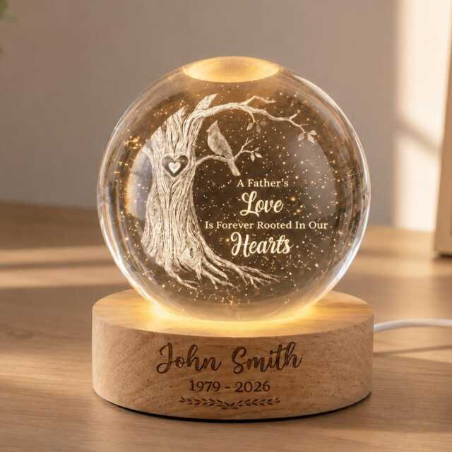 Loss Of Father Memorial Gift, Custom Cardinal Crystal Ball Lamp, in Loving Memory Dad Sign, Sympathy Remembrance Night Light - image 1