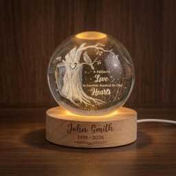 Loss Of Father Memorial Gift, Custom Cardinal Crystal Ball Lamp, in Loving Memory Dad Sign, Sympathy Remembrance Night Light - thumbnail 2