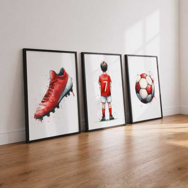 Boys Football Prints - Set Of 3 - Personalised Bedroom Soccer Shirt Decor Custom Gift Personalized Print Kids Wall Art Poster - image 1