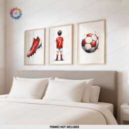 Boys Football Prints - Set Of 3 - Personalised Bedroom Soccer Shirt Decor Custom Gift Personalized Print Kids Wall Art Poster - thumbnail 3