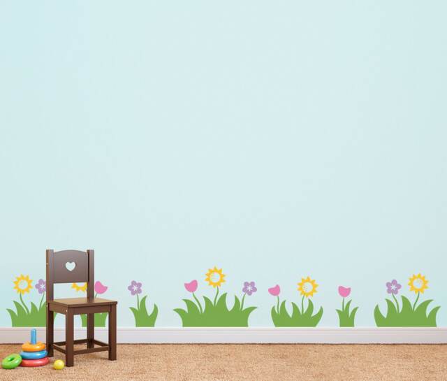 Grass & Flowers Wall Decal Set - Kids Bedroom Decor - image 1
