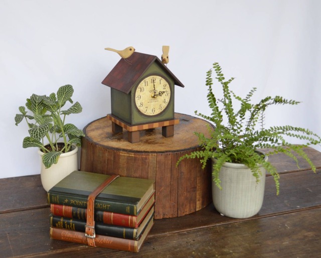 Bird House Clock, Wood House With Clock & Hand Carved Birds - image 1