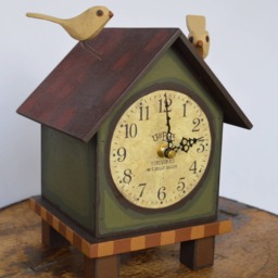 Bird House Clock, Wood House With Clock & Hand Carved Birds - thumbnail 2