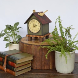 Bird House Clock, Wood House With Clock & Hand Carved Birds - thumbnail 4