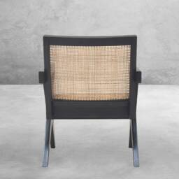 Pierre Jeanneret Inspired Cross Easy Lounge Chair - Reclaimed Teakwood With Rattan Caning - thumbnail 2