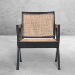 Pierre Jeanneret Inspired Cross Easy Lounge Chair - Reclaimed Teakwood With Rattan Caning - thumbnail 3