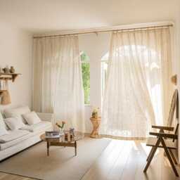 Custom Curtains Stripe Linen Net Sheer Voile Curtain For Airbnb Bedroom Living Room - thumbnail 3