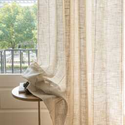 Custom Curtains Stripe Linen Net Sheer Voile Curtain For Airbnb Bedroom Living Room - thumbnail 1
