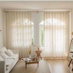 Custom Curtains Stripe Linen Net Sheer Voile Curtain For Airbnb Bedroom Living Room - thumbnail 2