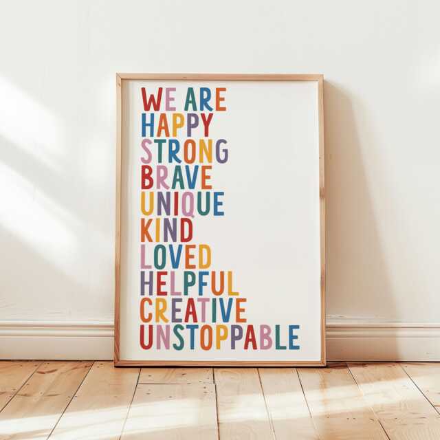 We Are Affirmation Wall Art Print -- Kids Positive Quote Poster, Rainbow Nursery Decor, Motivational Print, Classroom Unframed - image 1