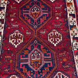 Handmade Tribal Crimson Red Wool Area Pictorial Rug, Geometric Medallion Vibrant Accent Rare Dark Blue Nomad Decor Cozy Bedroom - thumbnail 2