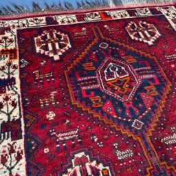 Handmade Tribal Crimson Red Wool Area Pictorial Rug, Geometric Medallion Vibrant Accent Rare Dark Blue Nomad Decor Cozy Bedroom - thumbnail 3