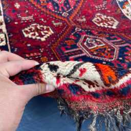 Handmade Tribal Crimson Red Wool Area Pictorial Rug, Geometric Medallion Vibrant Accent Rare Dark Blue Nomad Decor Cozy Bedroom - thumbnail 4