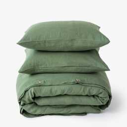 Forest Green Linen Duvet Cover Set - 3 Piece Queen King Bedding European Flax, Stonewashed Midweight Linen, Soft Breathable Earthy - thumbnail 2