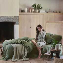 Forest Green Linen Duvet Cover Set - 3 Piece Queen King Bedding European Flax, Stonewashed Midweight Linen, Soft Breathable Earthy - thumbnail 3