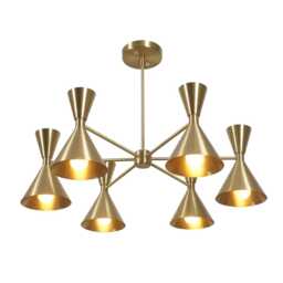 Sputnik Chandelier, Mid Century Modern Lighting, Brass Finish, 6-Light Fixture - thumbnail 1