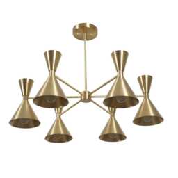Sputnik Chandelier, Mid Century Modern Lighting, Brass Finish, 6-Light Fixture - thumbnail 2