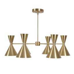 Sputnik Chandelier, Mid Century Modern Lighting, Brass Finish, 6-Light Fixture - thumbnail 3