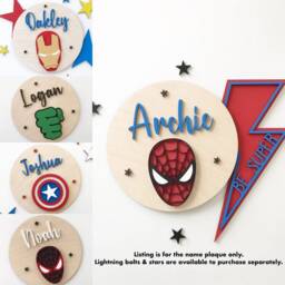 Wooden Superhero Spider-Man/Hulk Captain America Ironman Personalised Name Door Plaque Sign Boys Girls Room Decor - thumbnail 2