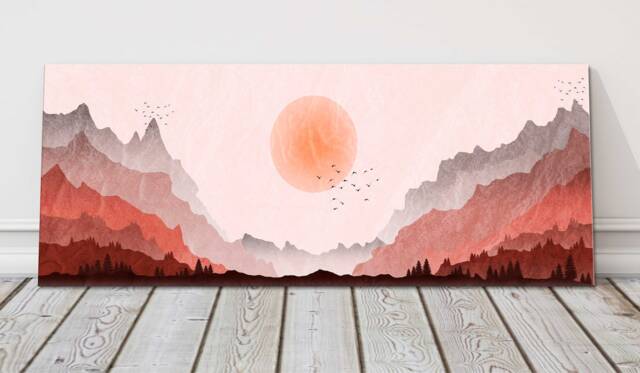 Mountain Landscape Canvas Print - Lake Nature Illustration Calm Scenic Wall Art Outdoor Lover Gift Minimal Travel Decor - image 1