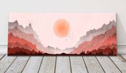 Mountain Landscape Canvas Print - Lake Nature Illustration Calm Scenic Wall Art Outdoor Lover Gift Minimal Travel Decor - thumbnail 1