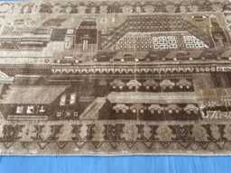 Handmade Pictorial Rug 3x5, Afghan Landscape, Unique Baluch Folk Art Wool Tapestry, Brown Blue Entryway Rug, Small Accent Wall Decor - thumbnail 1