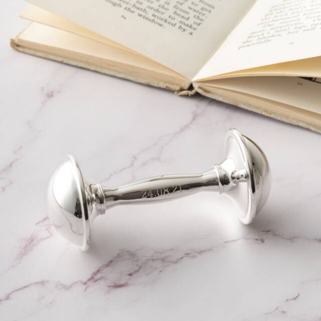 Engraved Silver Plated Rattle, Personalised Baby Christening Monogram New Rattle - image 1