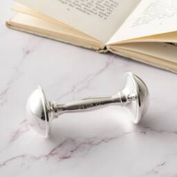 Engraved Silver Plated Rattle, Personalised Baby Christening Monogram New Rattle - thumbnail 1