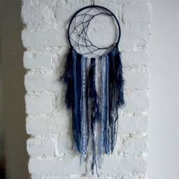 Crescent Moon Dreamcatcher Navy Blue Boho Wall Decor, Vegan Friendly - thumbnail 4